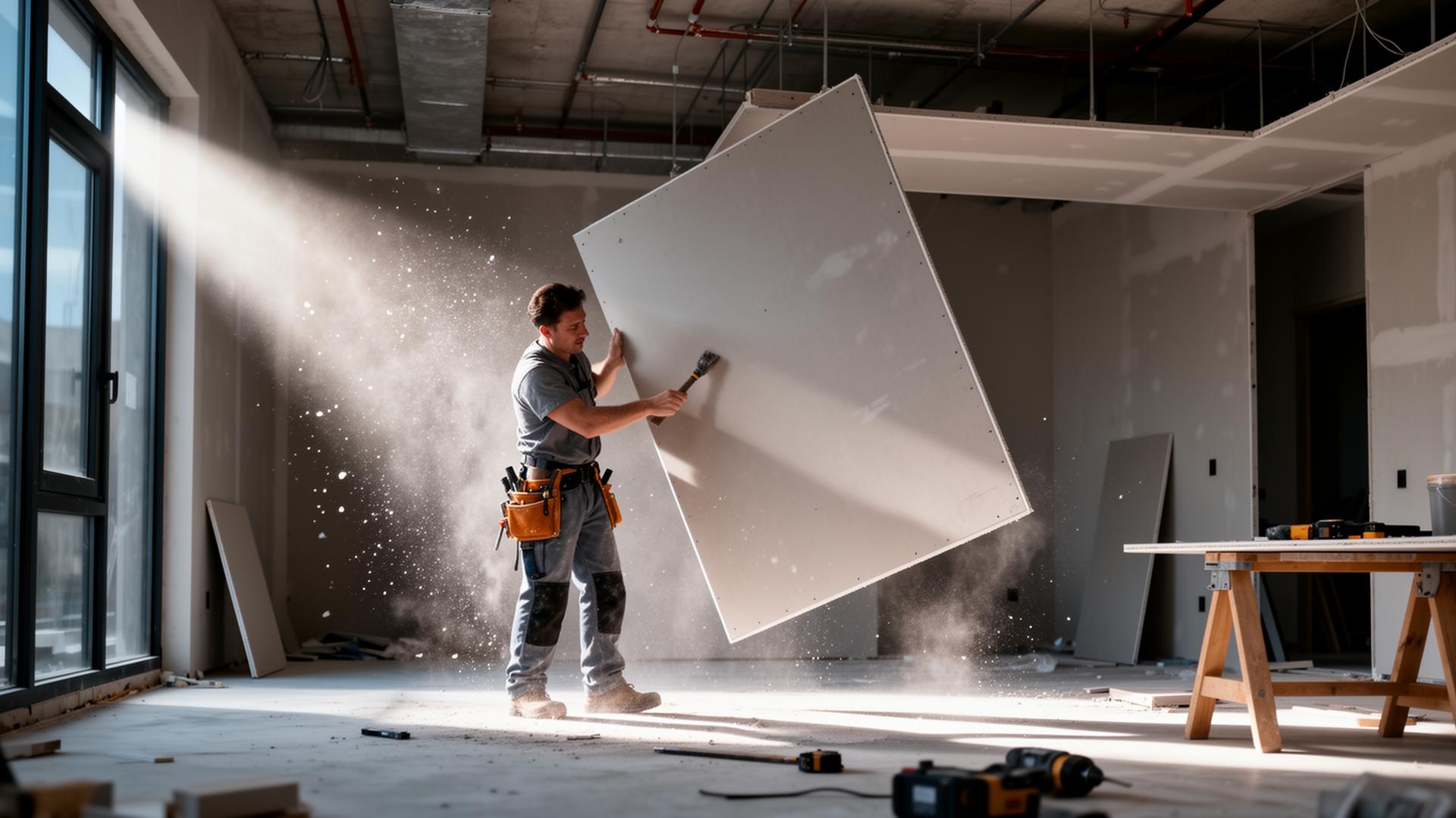 Drywall contractor at work